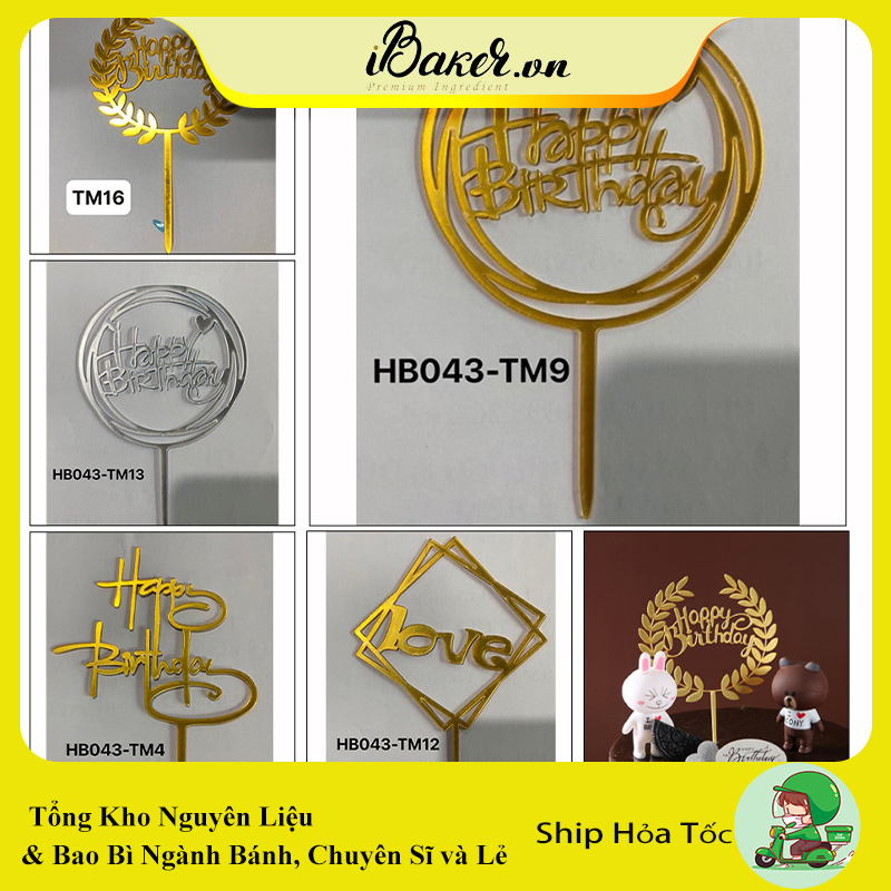 [TM4, TM9, TM12, TM13, TM16] Que cắm mica chữ HPBD - 1 cái