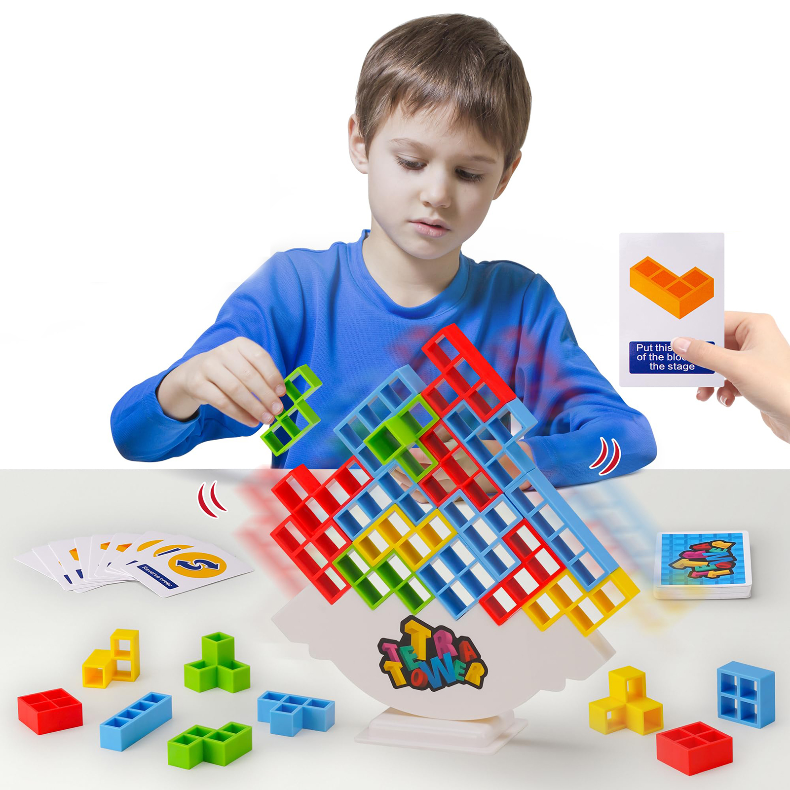 microgood 16/32/48Pcs Tower Balance Stacking Plastic Building Blocks Board Game Skill Training Brain Development Toy Preschool Educational Toy for Boys Girls Birthday Christmas Gift