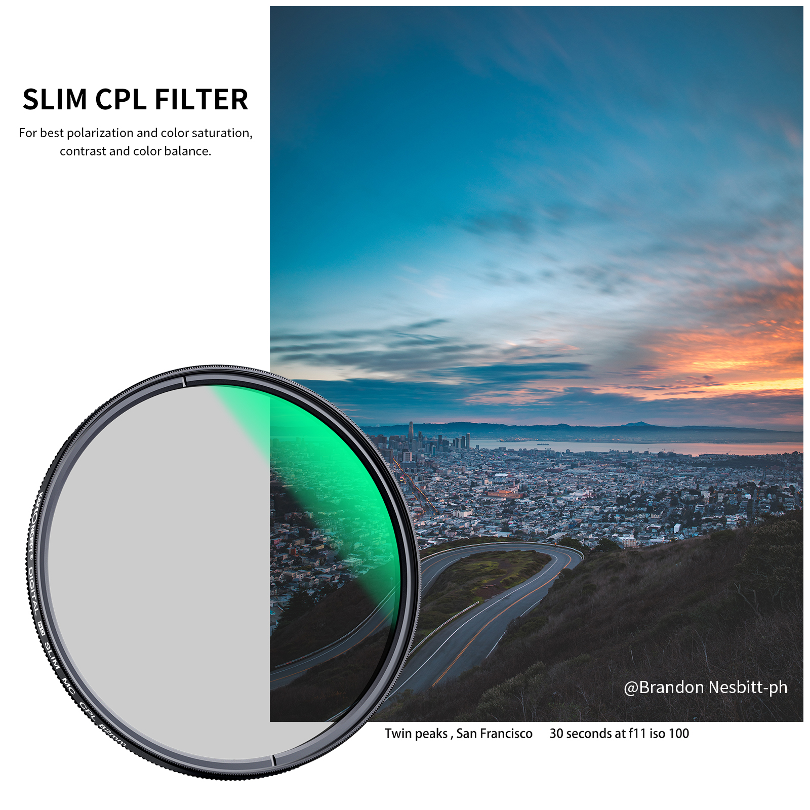 K&F Concept MC CPL Lens Filter Green Coating Ultra-thin Frame Filter