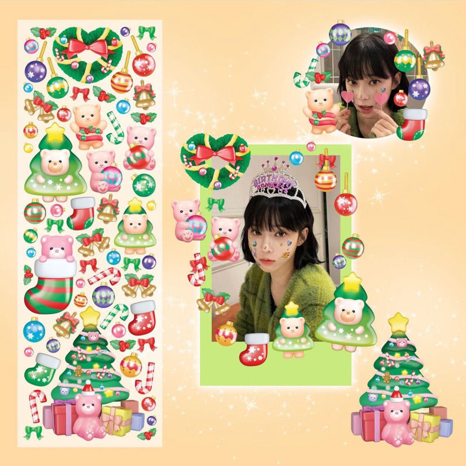 Tấm sticker gấu thiên thần decor toploader, trang trí