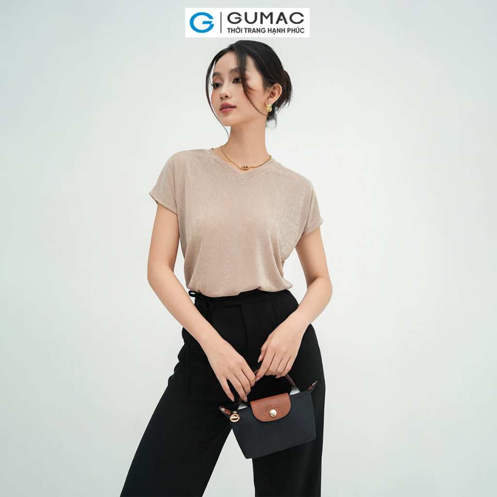 [15 - 17.4 |Voucher 8-12%] Áo thun nữ cổ tim thời trang GUMAC ATE05030