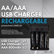 Arccoil™ 4 Slots LCD Screen USB Battery Charger For Rechargeable Ni-MH AA/AAA Batteries