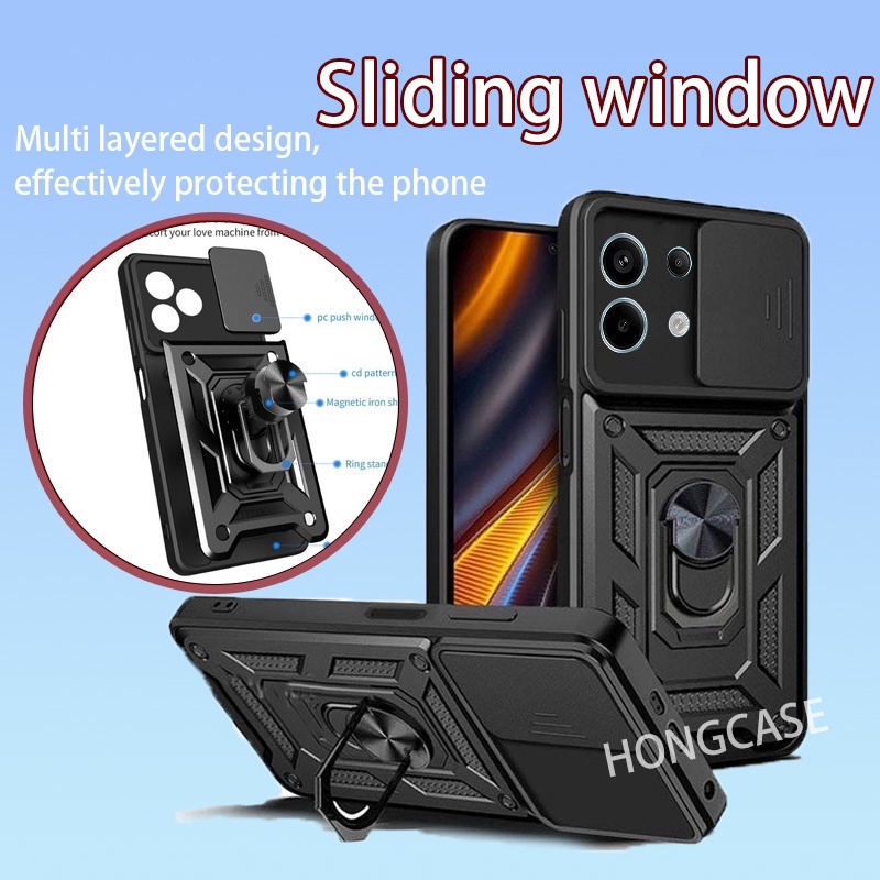 Ốp cho Redmi Note 13 Pro 5g note13 13Pro note13pro 2023 vỏ điện thoại cửa sổ trượt khung Vòng nhẫn Vỏ giáp chống sốc đẩy kéo Máy ảnh Vỏ lưng bảo vệ