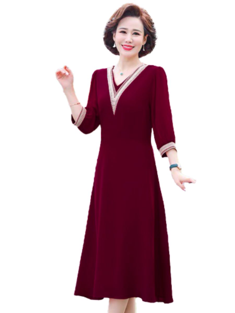 Đầm trung niên , đầm suông cho mẹ , đầm dự tiệc trung niên, chất liệu lụa voan mịn, ngắn tay dài phủ gối , kiểu dáng suông Vintage, chất liệu voan chiffon mát mẻ hàng chính hãng  Mimostore.01260