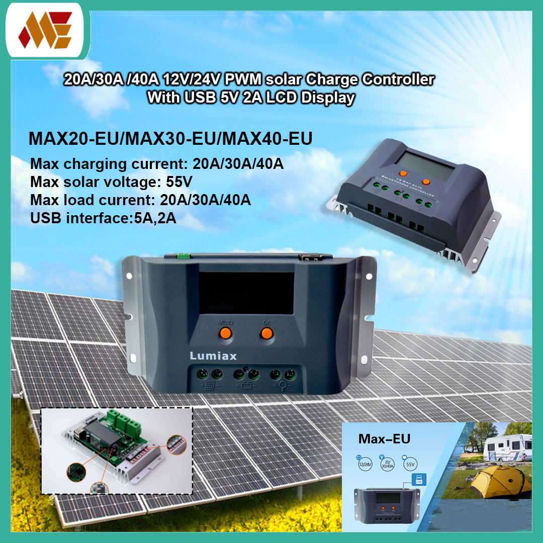 20A/30A/40A 12V/24V PWM Solar Charge Controller With USB 5V 2A LCD ...