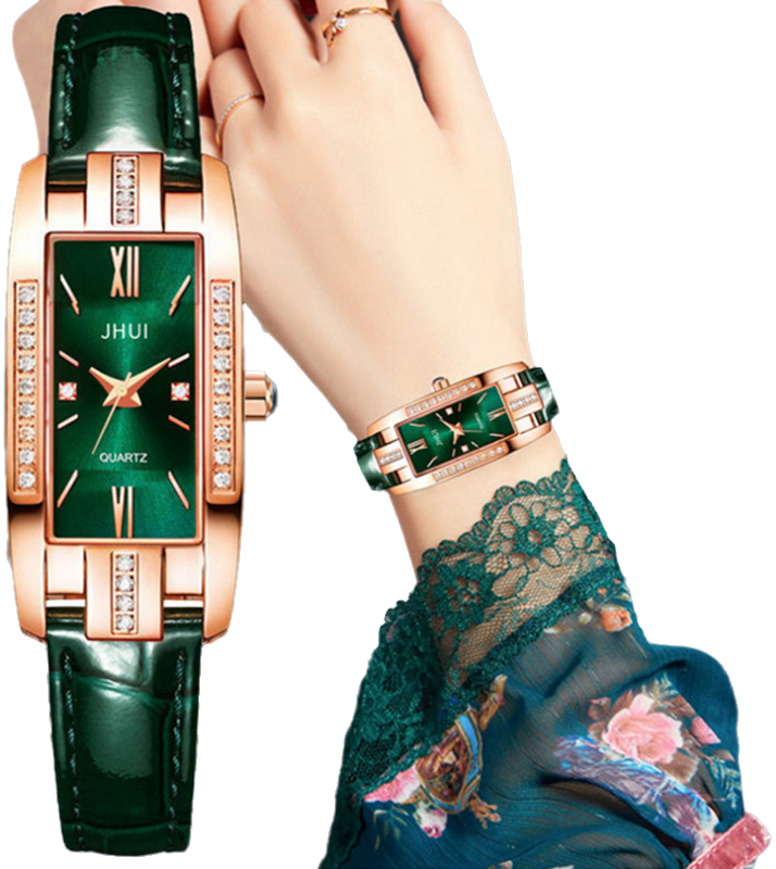 High Quality Square Green/Red Belt Watch For Women