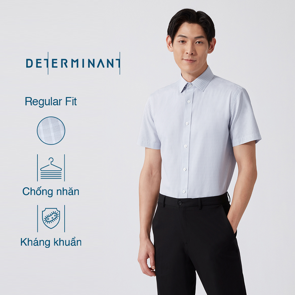 Áo sơ mi nam công sở determinant tay ngắn - dáng suông - chống nhăn - kháng khuẩn - màu sọc caro xám nhạt - 301s