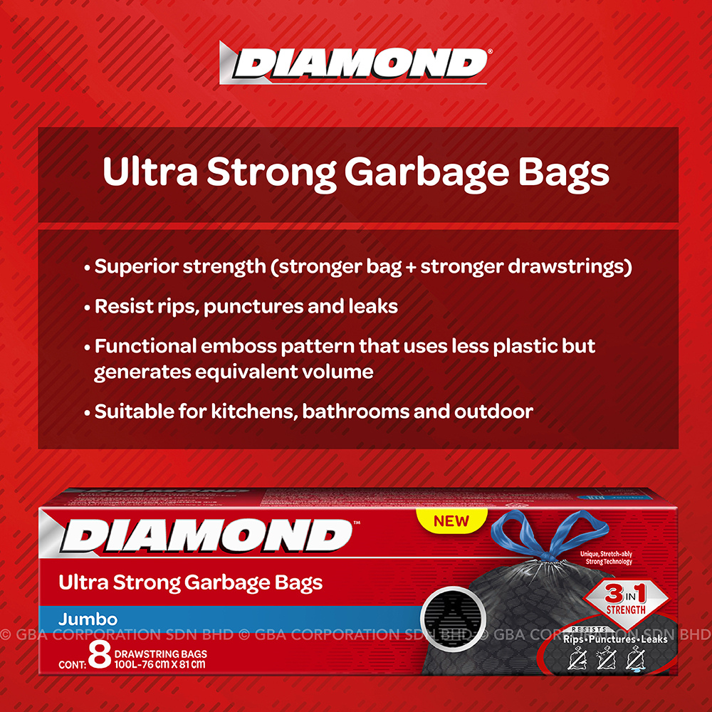 Diamond Ultra Strong Drawstring Jumbo Garbage Bag 8s