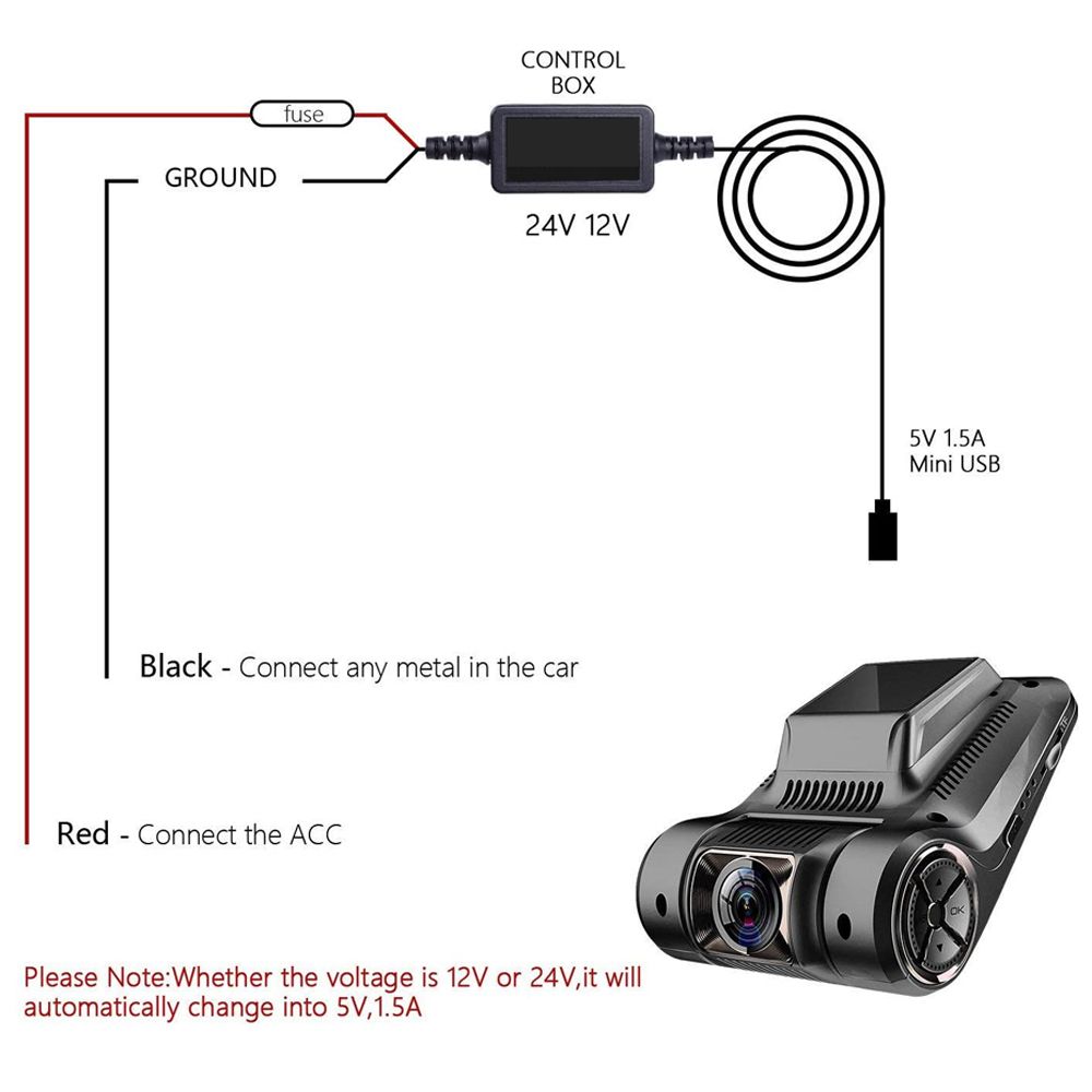 Power Cord Car Camera Charger Mini Micro Mirror DVR Hardwire Cable Kit ...
