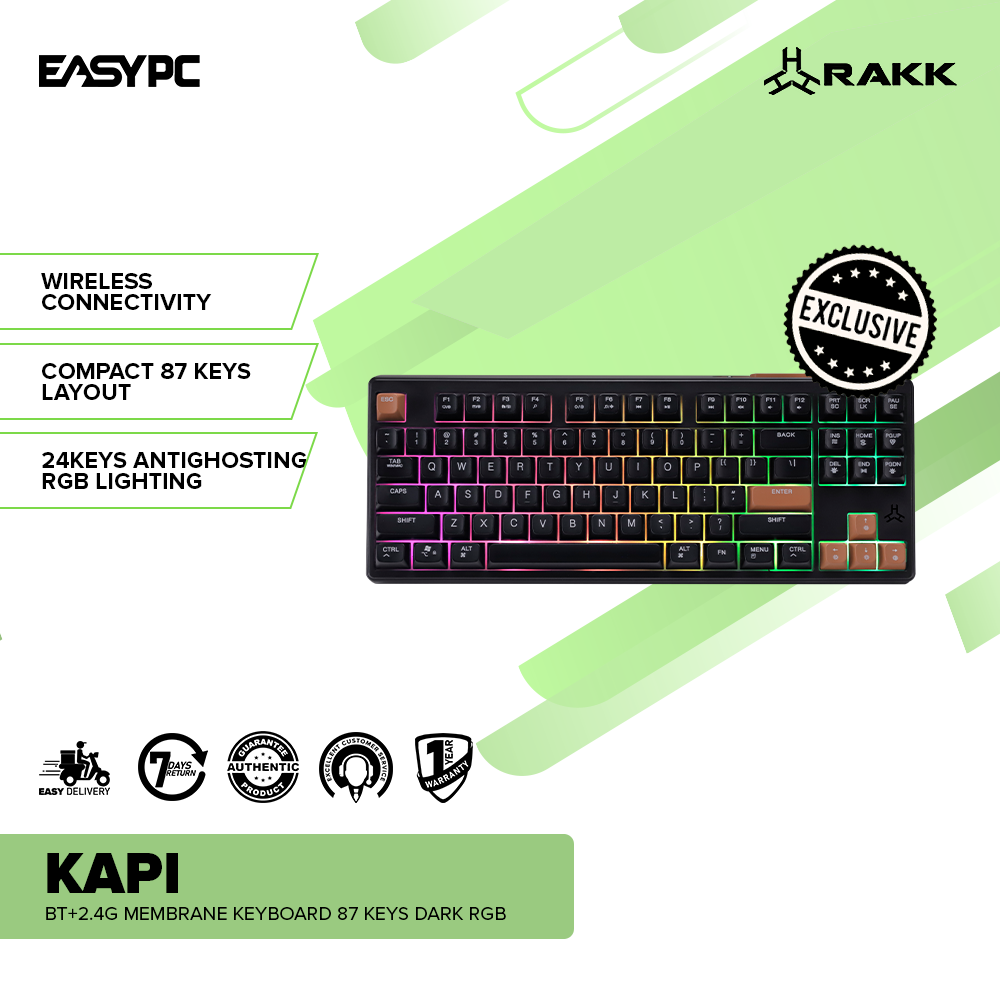 EasyPC | RAKK KAPI BT+2.4G Membrane Gaming Keyboard 87 Keys Light or ...