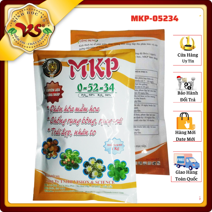 MKP (0-52-34): Phân hóa mầm hoa, Chống rụng bông, Không rụng trái, Trái đẹp, Nhân to - gói 1kg