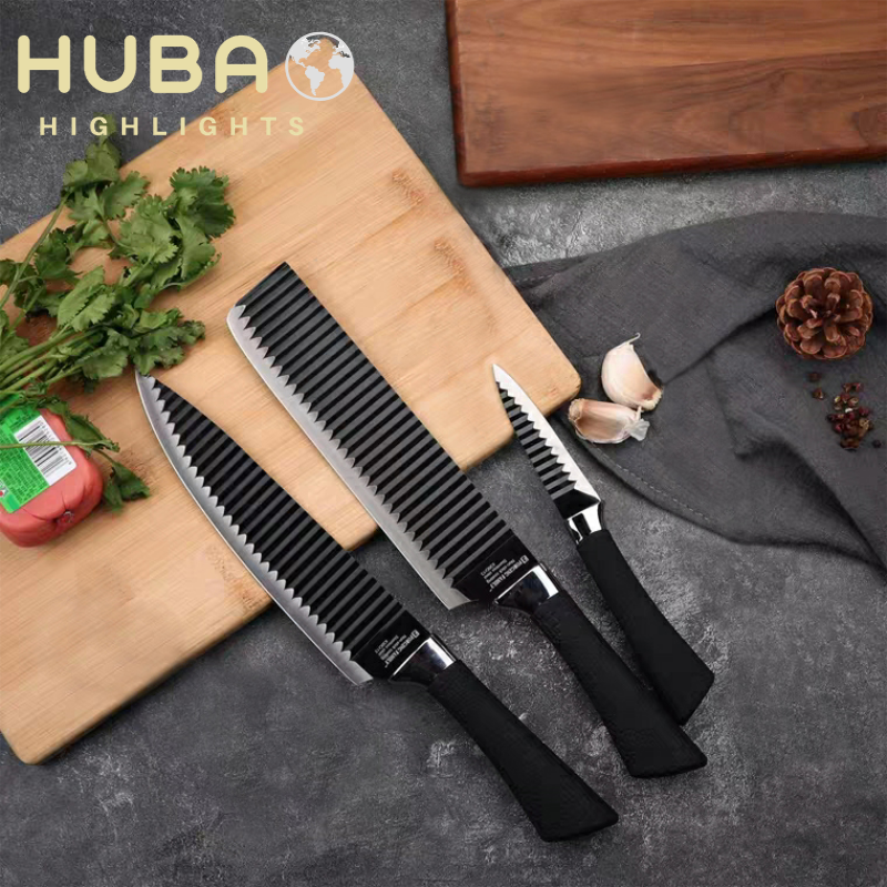 HUBAO ชุดมีดทำครัว 6 knife ชุดมีดN-7 กรรไกร ที่ลับมีด ชุด set มีดทำครัวอเนกประสงค์ 6 ชิ้น Western มีดทำครัวคมๆ