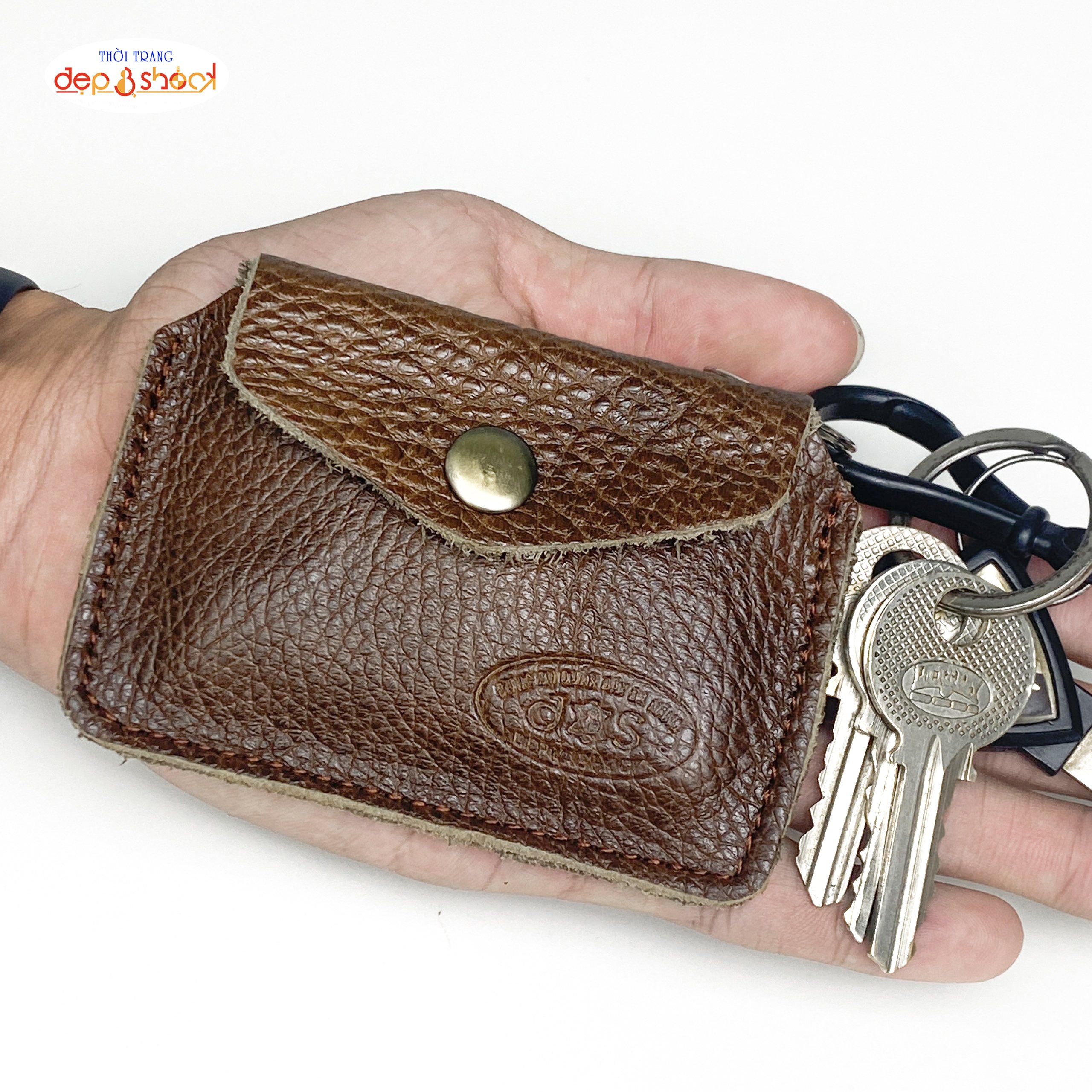 Ví móc khóa da bò đựng thẻ ATM tiền mặt thẻ xe - màu ngẫu nhiên-có nhận khắc logo theo yêu cầu với số lượng từ 100 cái trở lên