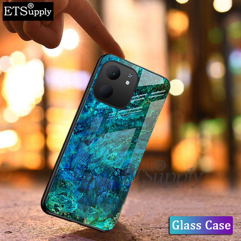 Phone case OPPO A5X Fashion Marble Tempered Glass Protector Soft Frame Silicon Back Cover OPPO A5X Case