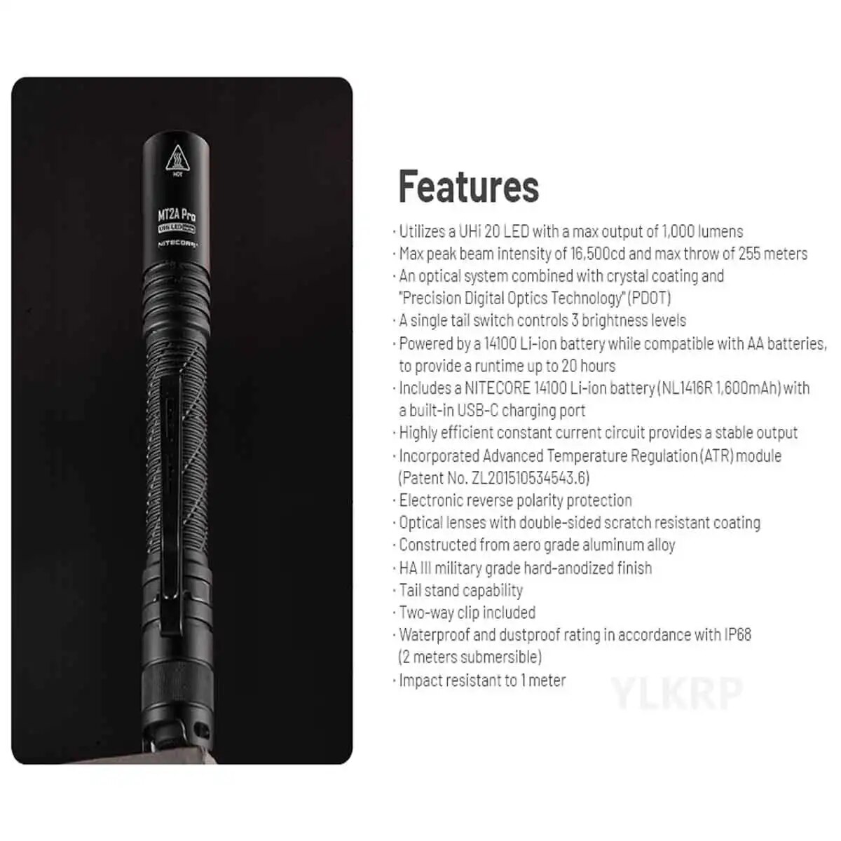 NITECORE MT2A Pro 1000 lumen flashlight, supporting USB-C direct charging, suitable for outdoor camping