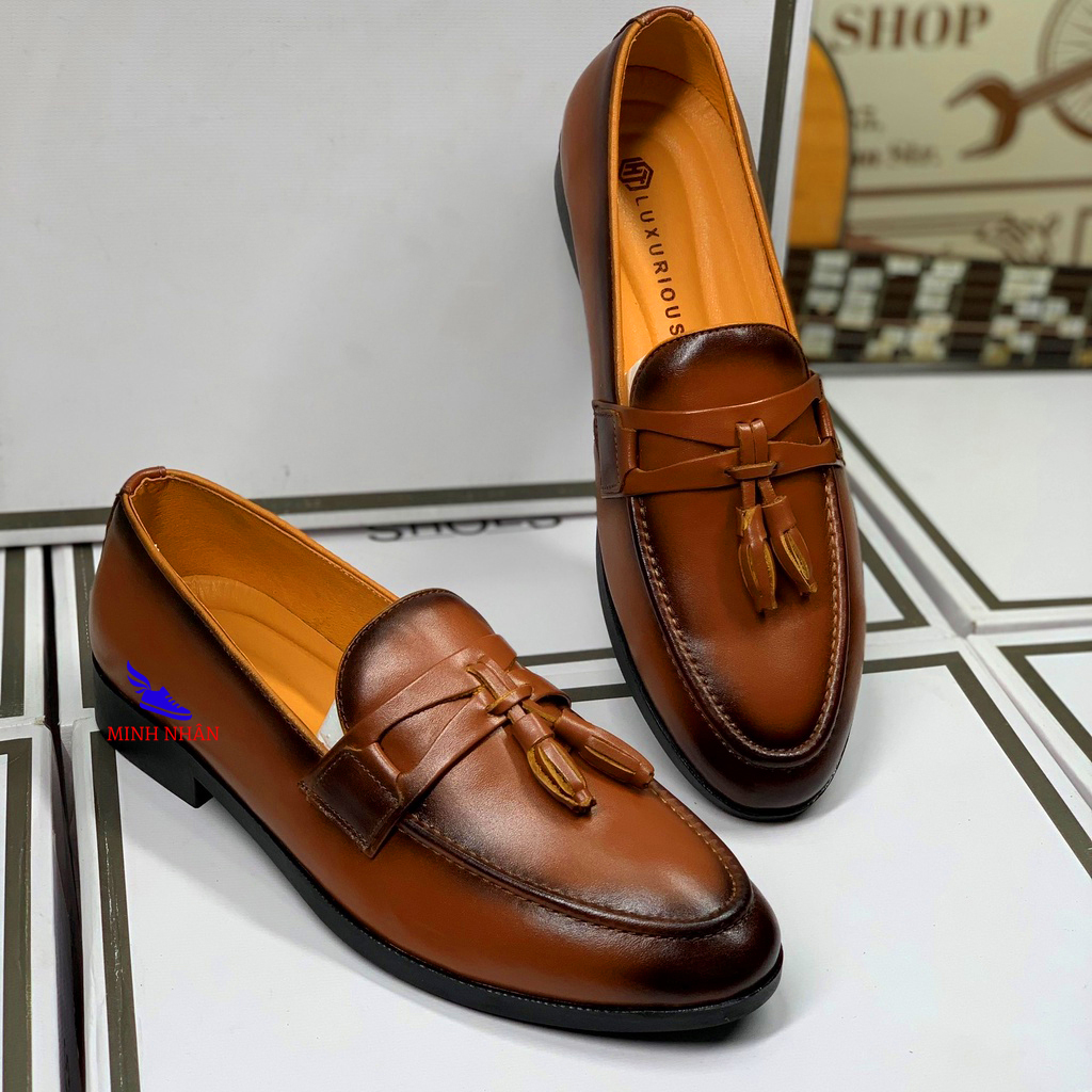 Giày Chuông Nam Da Bò Giày Tây nam Công sở nam da bò Giày lười xỏ nam Giày đám cưới hội nghị dự tiệc giày phù hợp phối với quần Jean quần baggy quần jogger Penny Loafer mẫu mới nhất 2022 kiểu đẹp hàng hiệu giá rẻ D-2 màu nâu