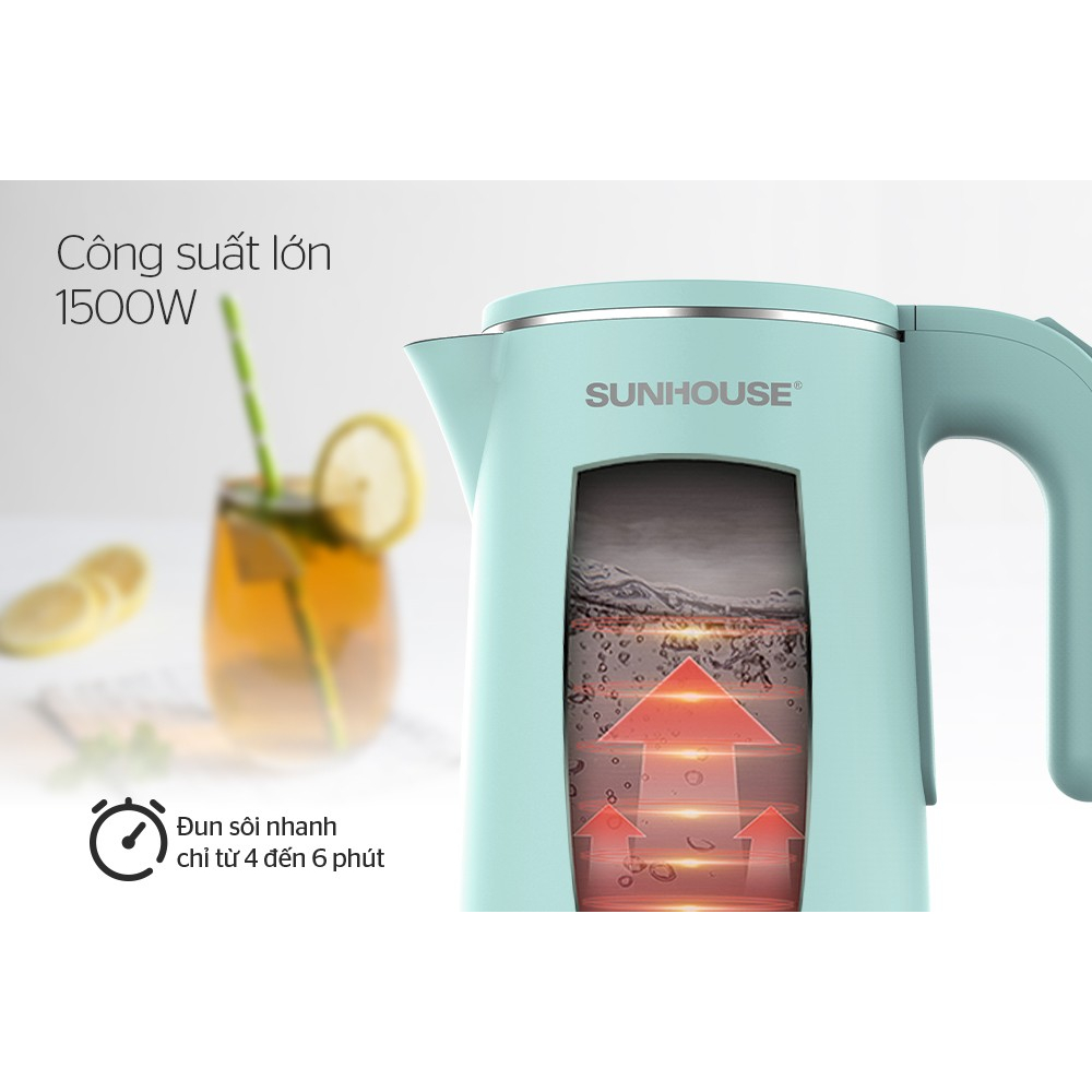 Ấm siêu tốc Inox 2 lớp 1.8L SUNHOUSE SHD1351