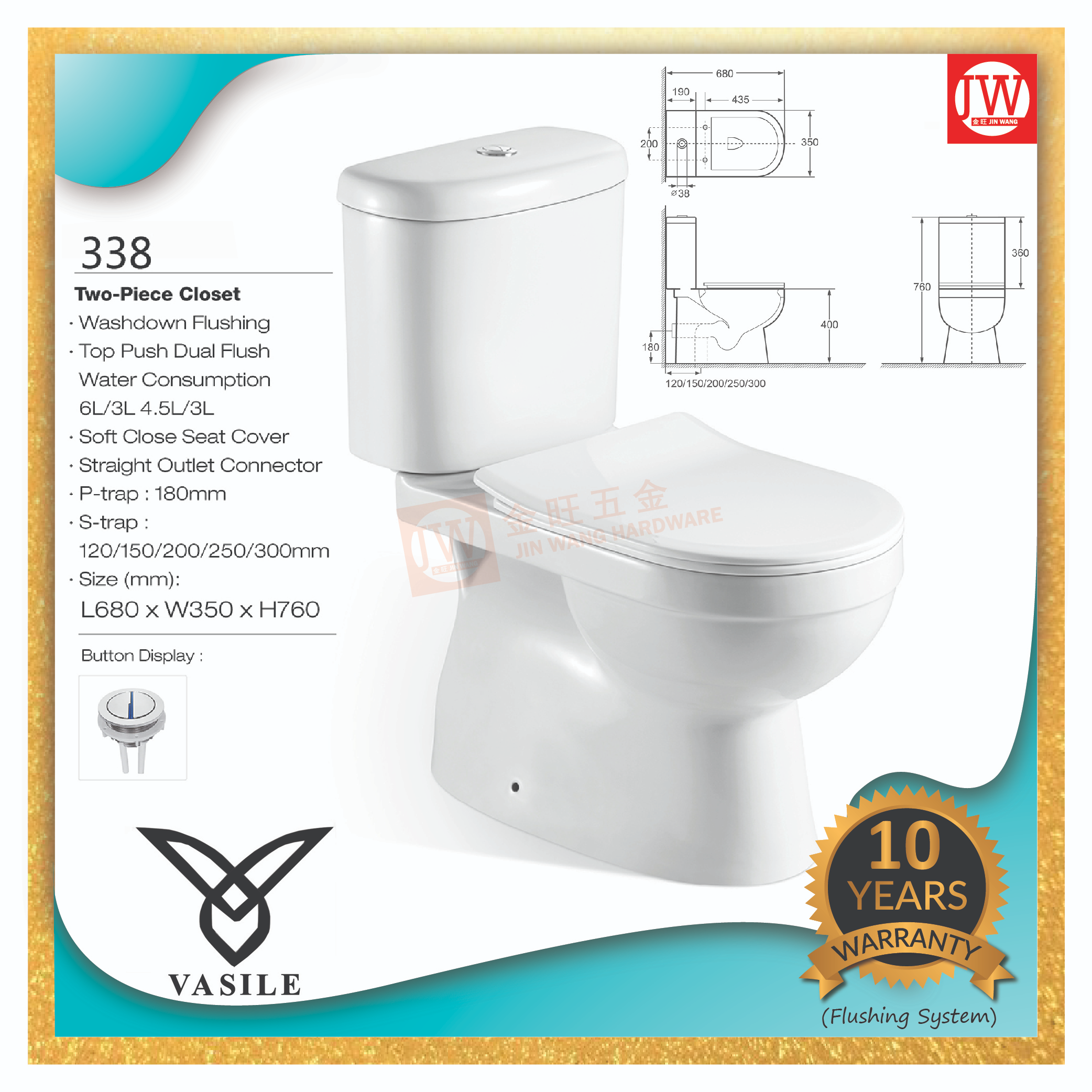 V338 Two Piece S Trap P Trap Toilet Bowl With Soft Close Cover Vasile Lazada Singapore