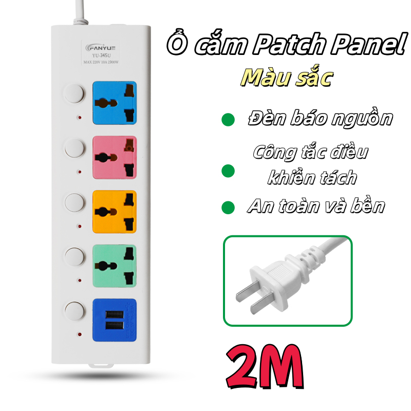 Ổ power plug，Multi-Function Socket Outlet Plug Universal Outlet Extension Cord Power Socket / Power Board / Power Strip with 4 Power Socket and 2 USB Ports with Independent Switch Charger Adapter 2200WHZ-345U-3，Ổ cắm chuyển đổi đầu 3 chân sang 2