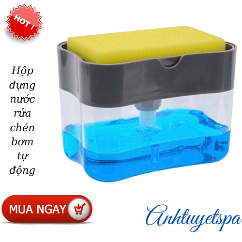 Hộp đựng xà phòng, nước rửa chén bơm tự động( tặng kèm miếng bọt biển rửa bát)