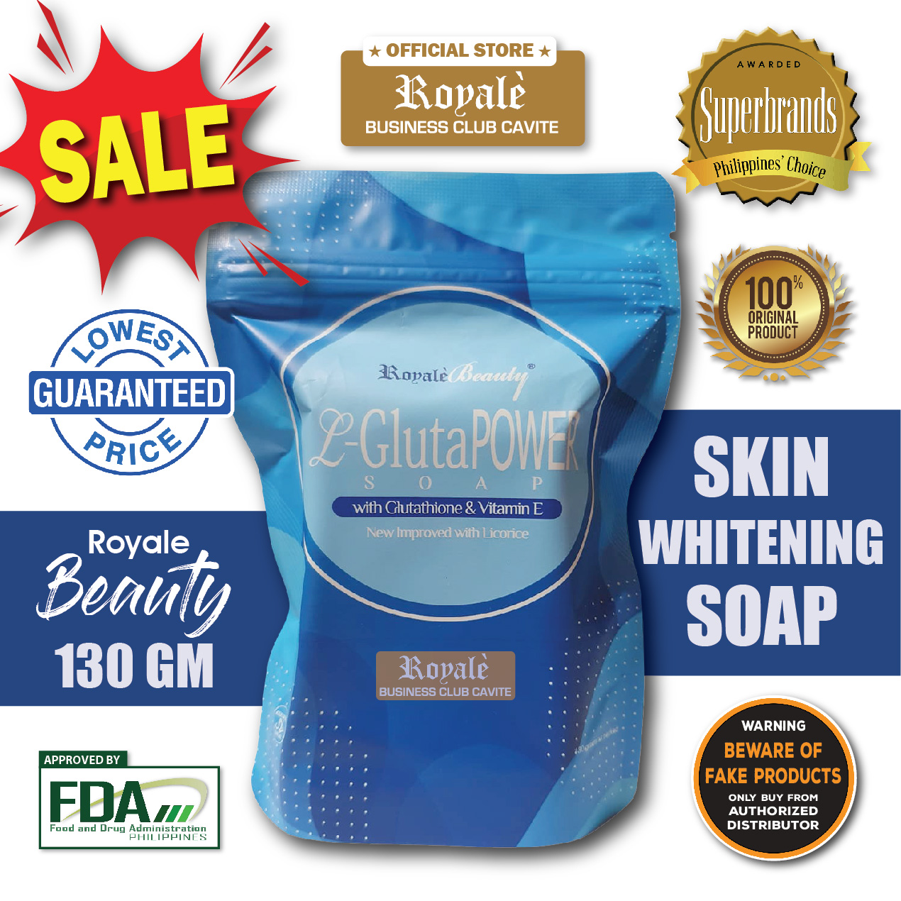 royale l glutathione soap L-Gluta Power Soap Blue with Glutathione Body Care Body Wash Skin Care  Cleansing Papaya Whitening Papaya Whitening Cream Kojic main image 0