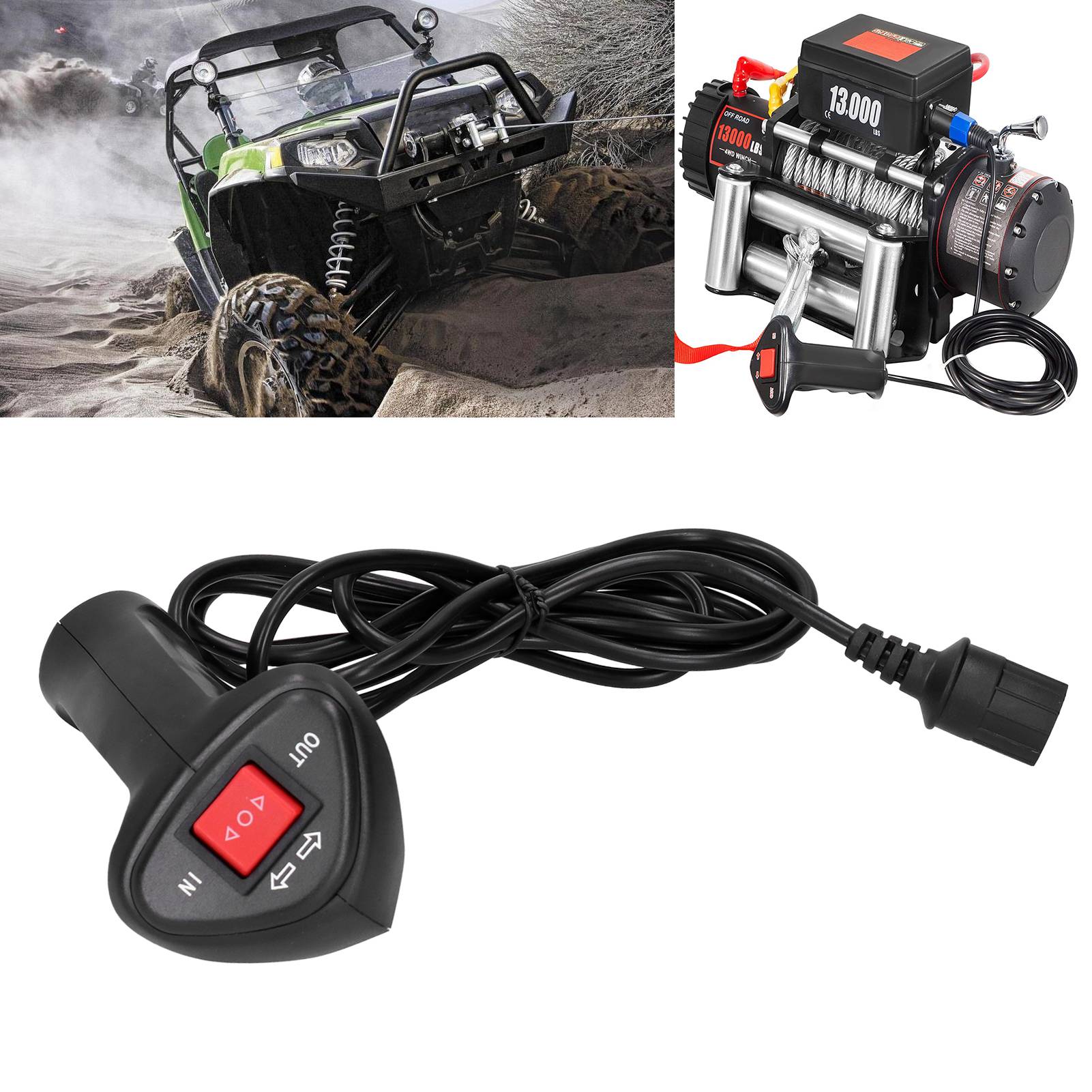 12V HandHeld Winch Remote Controller with 9ft Cable Electric Manual Waterproof for ATV UTV