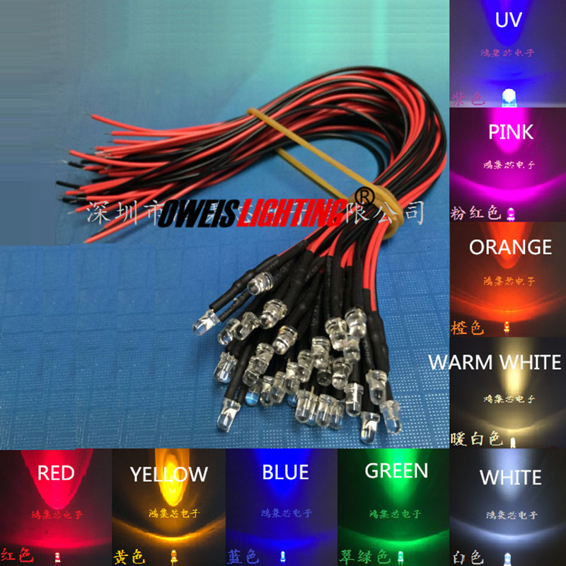 Lot 20 LED 5mm Précâblées 12V Ultra-Brightes - 20 Cm Câble + Résistance Intégrée | Idéal Bricolage & Modélisme