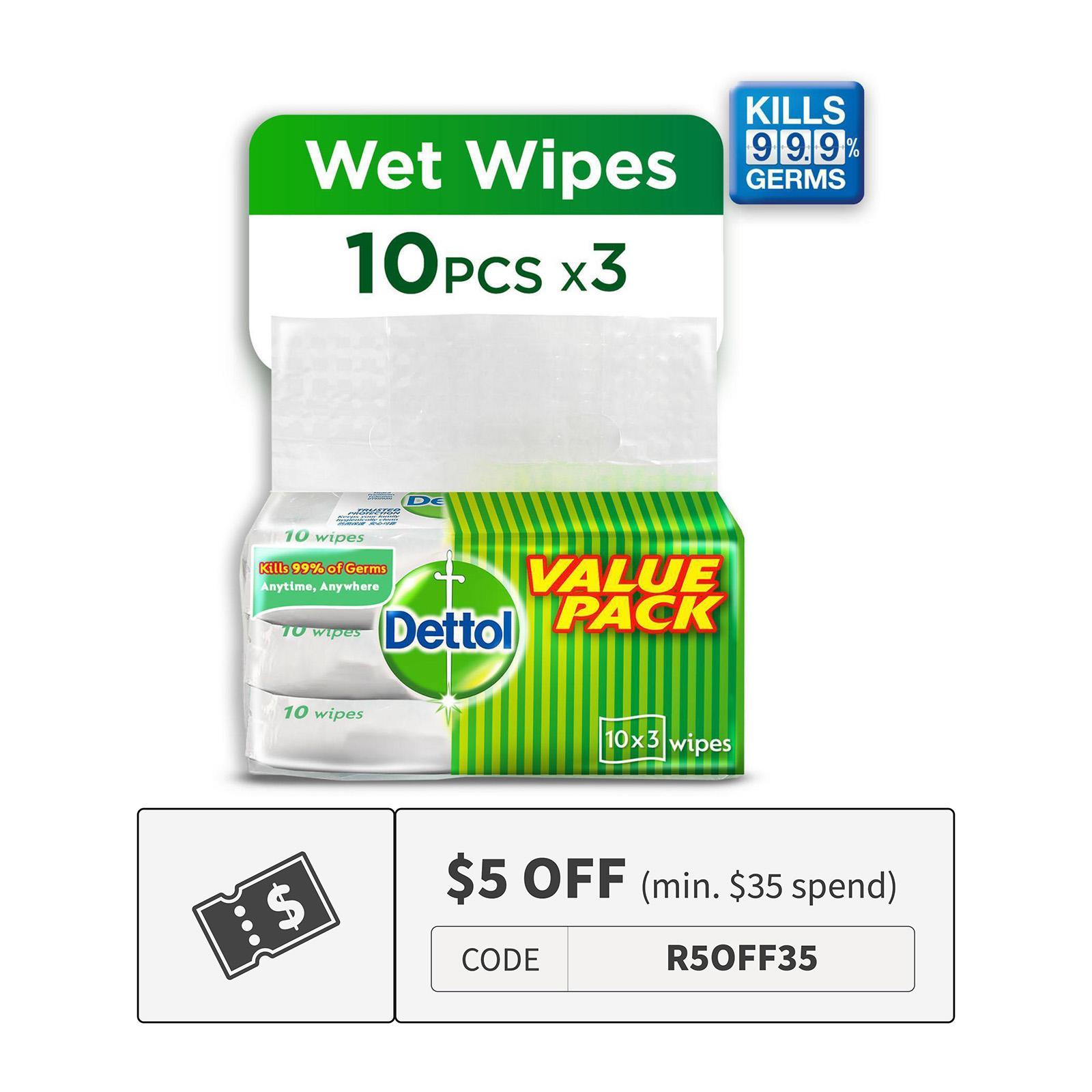 Dettol Anti Bacterial Wet Wipes 10s X3 Value Pack Laz Mama Shop Lazada Singapore 0749