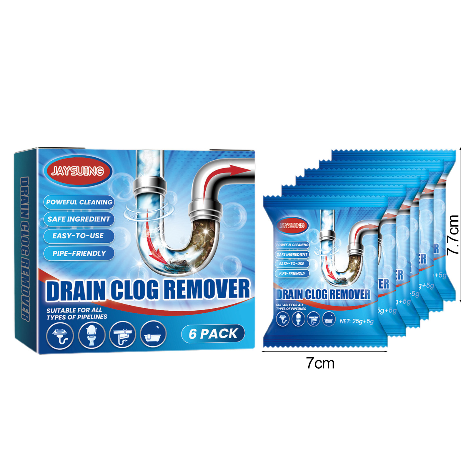 Emachinery hiệu quả Que thông cống hiệu quả phân hủy sinh học thoát nước dụng cụ lấy vật gây tắc nghẽn cho nhà bếp phòng tắm 6 cái/hộp Tóc ống thân thiện dung dịch cọ bồn rửa chống tắc nghẽn khử mùi bột