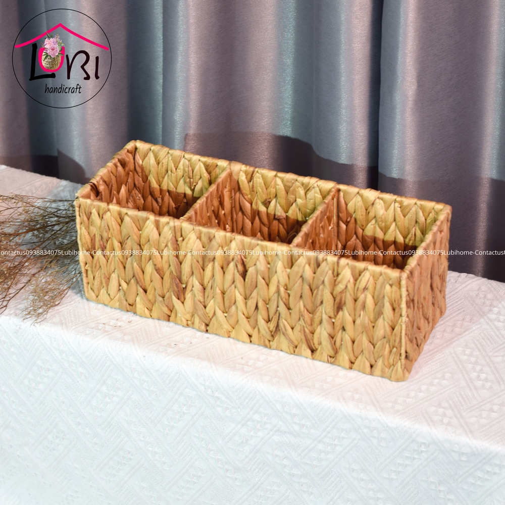 [Lubi Home] - Khay đựng đồ đan lục bình 3 ngăn - đơn giản, mộc mạc