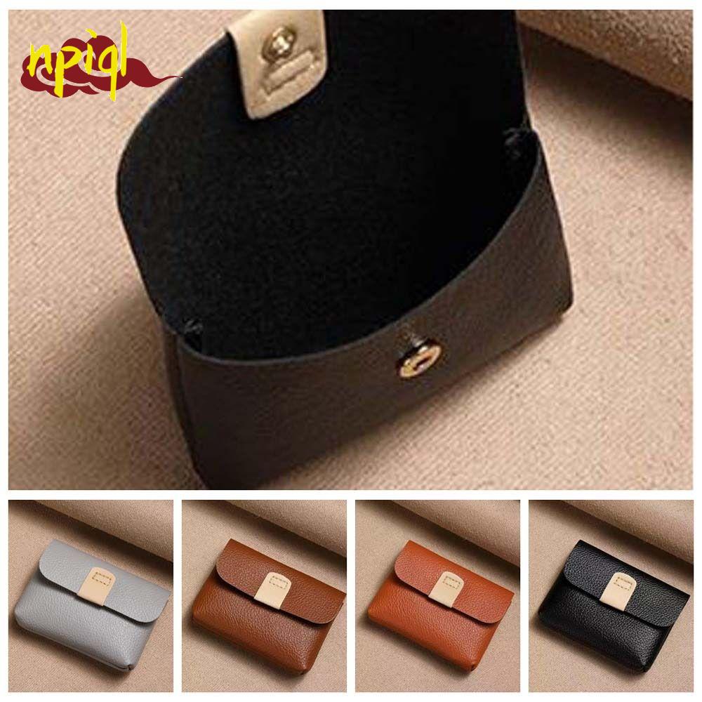 NPIQL Solid Color Short Coin Purse Waterproof Large Capacity Small Leather