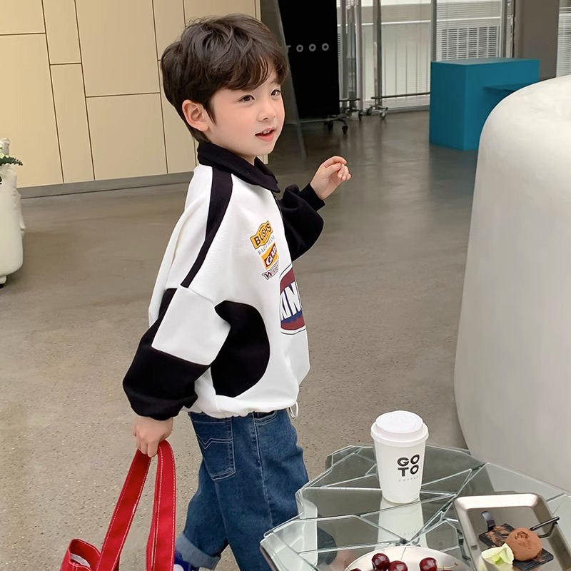 YA ZHOU LONG Boys sweatshirt with printed lapel cartoon top