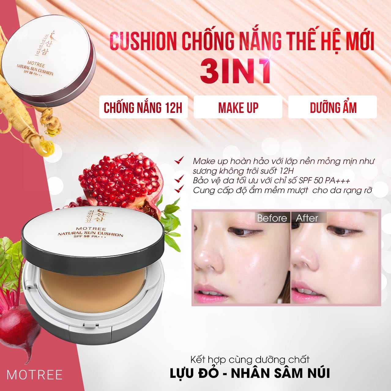 [ THẾ HỆ MỚI ]Phẩn Phủ Cushion Chống Nắng Lựu Sâm Motree