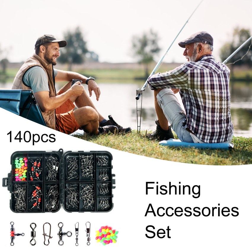 140pcs/Box Fishing Swivel Snaps Kit,Ball Bearing 3 Way Swivel Snap