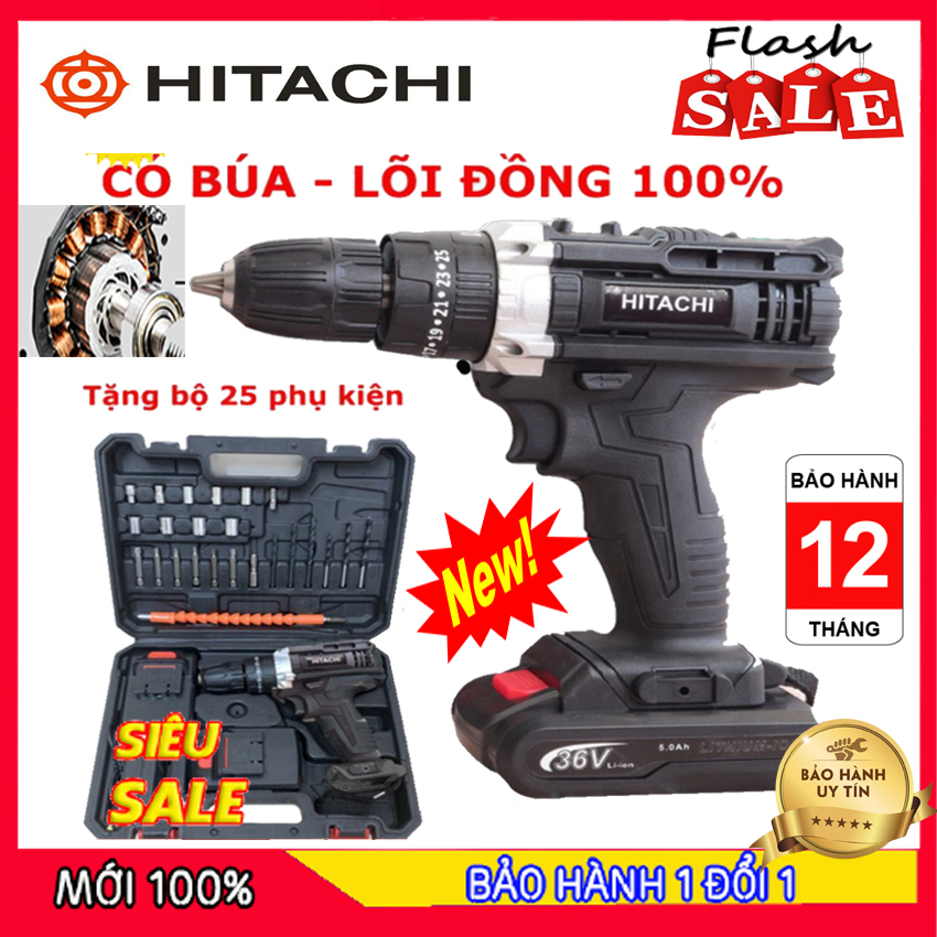 [Cao Cấp] Máy Khoan Pin Hitachi 36V 3 Chế Độ Khoan – Tặng Kèm Bộ Phụ Kiện 24 Chi Tiết – Máy Khoan Bắn Ốc Vít Cầm Tay BH 12 tháng
