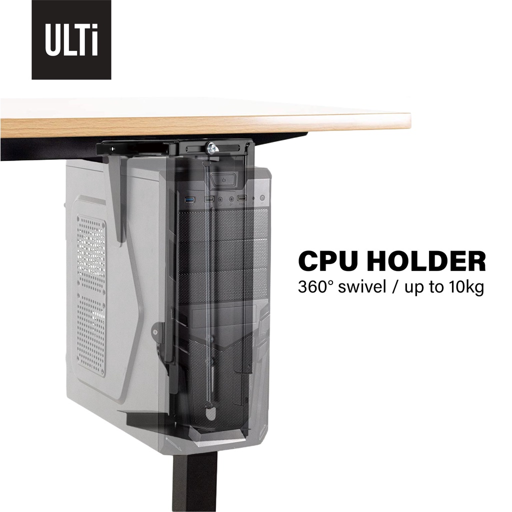 ULTi Heavyduty PC Holder, Adjustable Under Desk Tower Mount, Computer Case Holder w/ 360