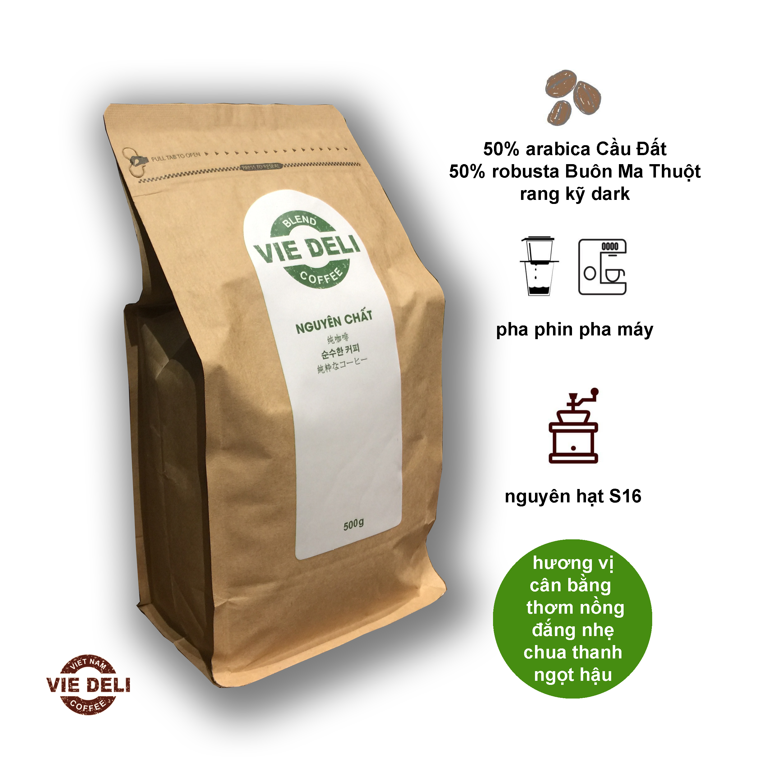 Cà phê hạt Blend Viedeli, túi 500g