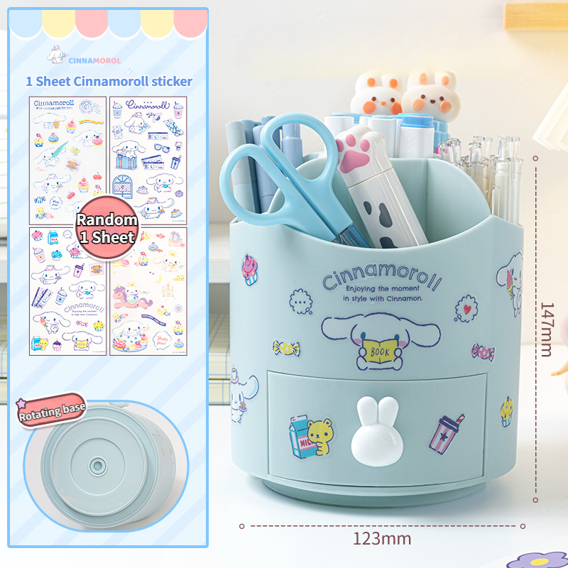 【LuckyBabyFans Store】360° Rotating Sanrio Kuromi Pen Holder Organizer Girls Large Capacity Stationery Box Kawaii Stikers Cinnamoroll.