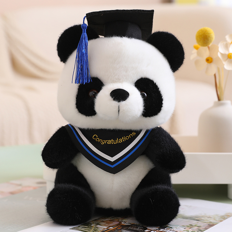 【Trick or Treat Alliance Mall】25cm Kawaii Doctor Panda Plush Toys Kawaii Panda Bears with Doctorial Hat Plushie Doll Animal Kids Graduation.