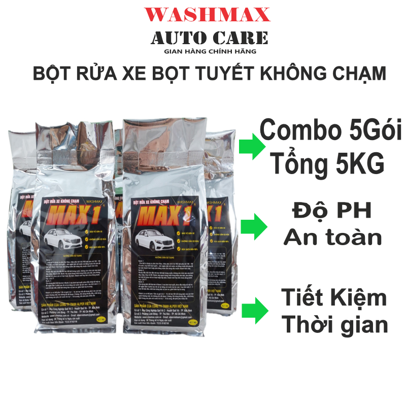 Combo 5KG Bột rửa xe bọt tuyết không chạm Max1, WASHMAX Auto Care