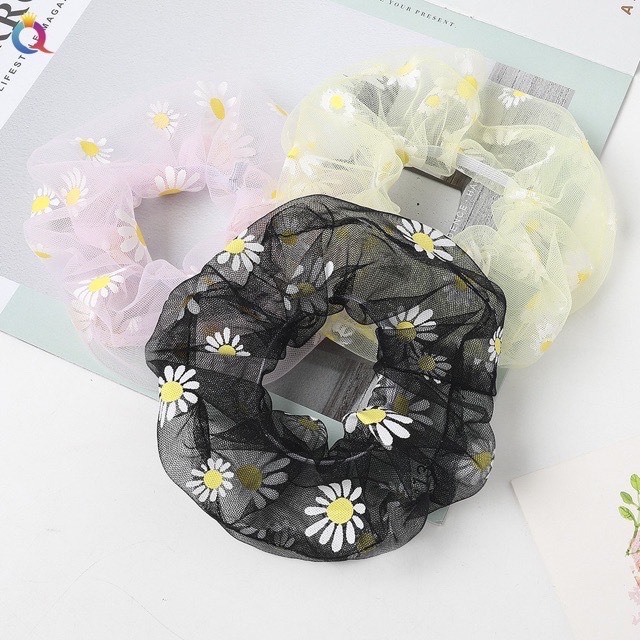 Dây buộc tóc, cột tóc vải scrunchies HOA CÚC siêu đẹp