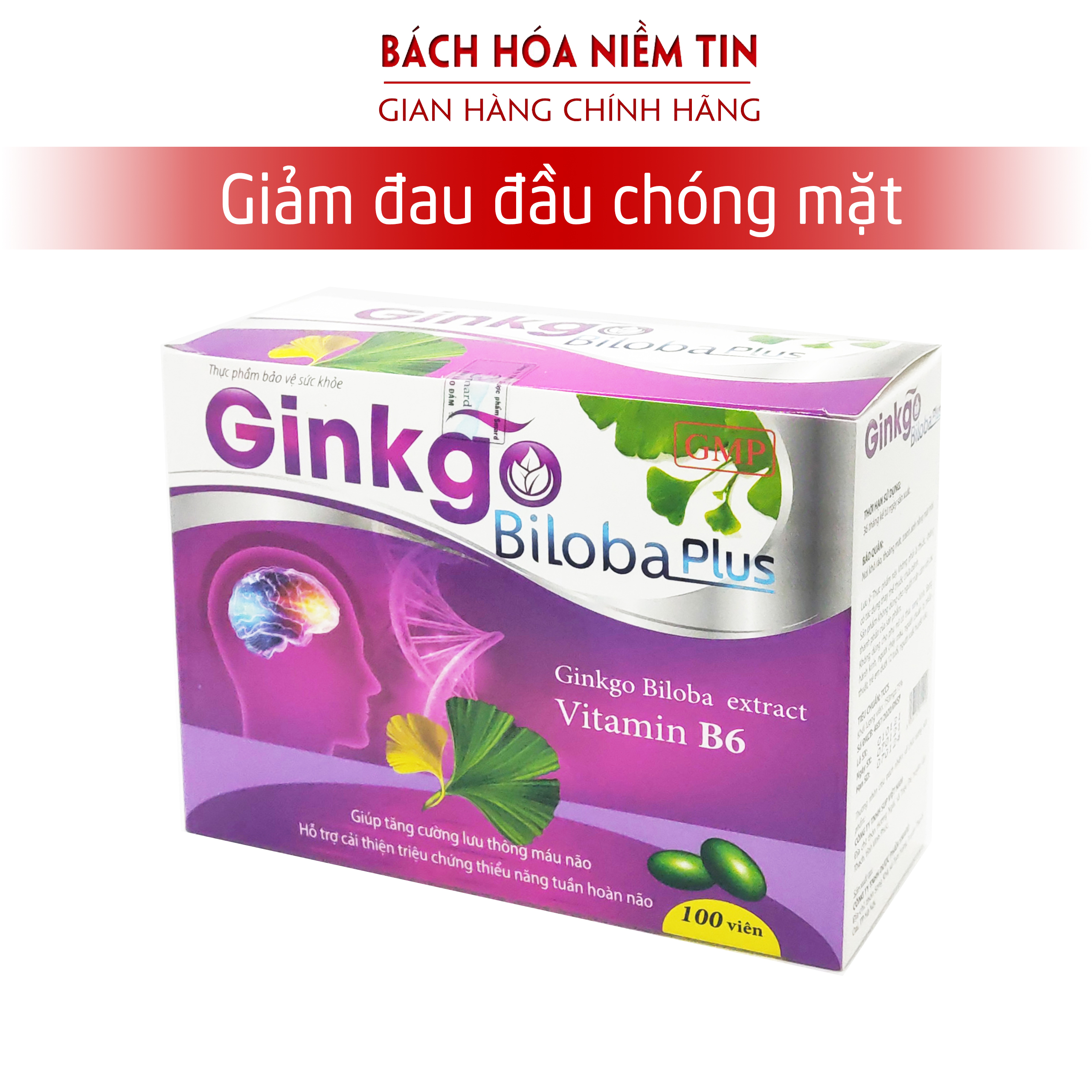 Viên uống bổ não Ginkgo Biloba Plus - Violet - thành phần thảo dược tự nhiên  giúp hoạt huyết dưỡng não, tăng cường trí nhớ, giảm đau đầu, chóng mặt hiệu quả - Hộp 100 viên chuẩn GMP