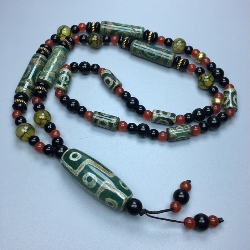 Tibetan three-eye nine-eye dzi bead genuine pure natural agate dzi bead pendant original retro ethnic style jade necklace