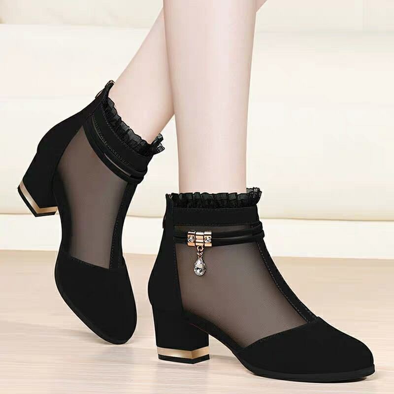 *Giày boot cổ thấp gót dày thời trang thu đông cá tính cho nữ