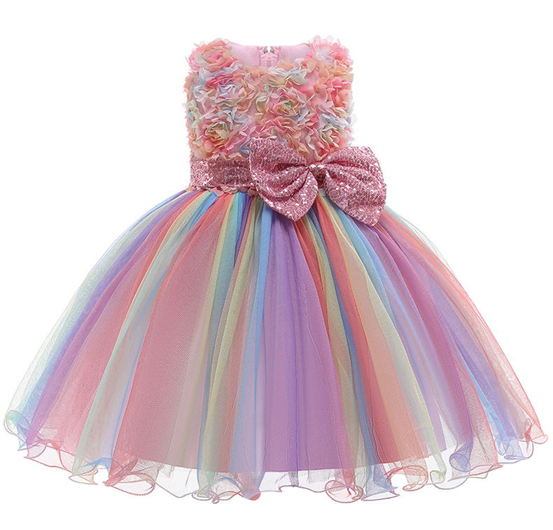 LZH Girls Lace Flower Princess Dress Kids Wedding Birthday Elegant