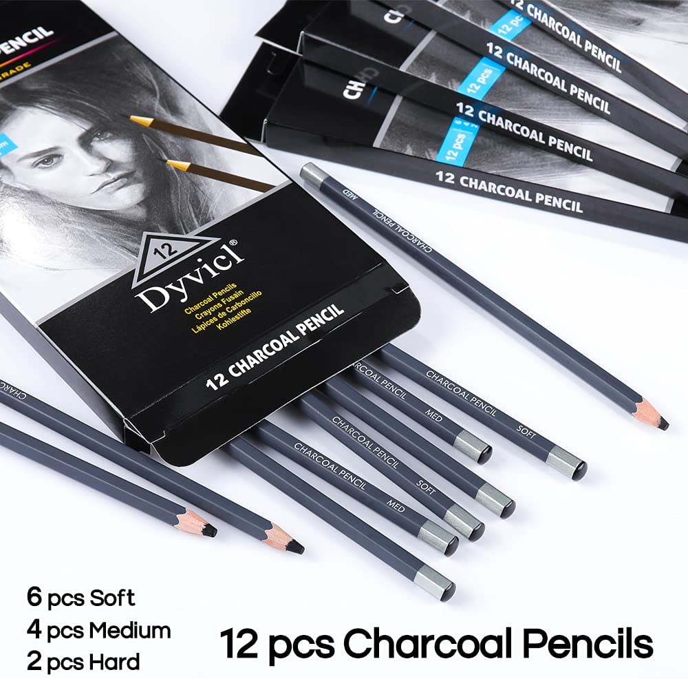 Dyvicl White Charcoal Pencils Drawing Set, 6 Pcs Sketch Highlight