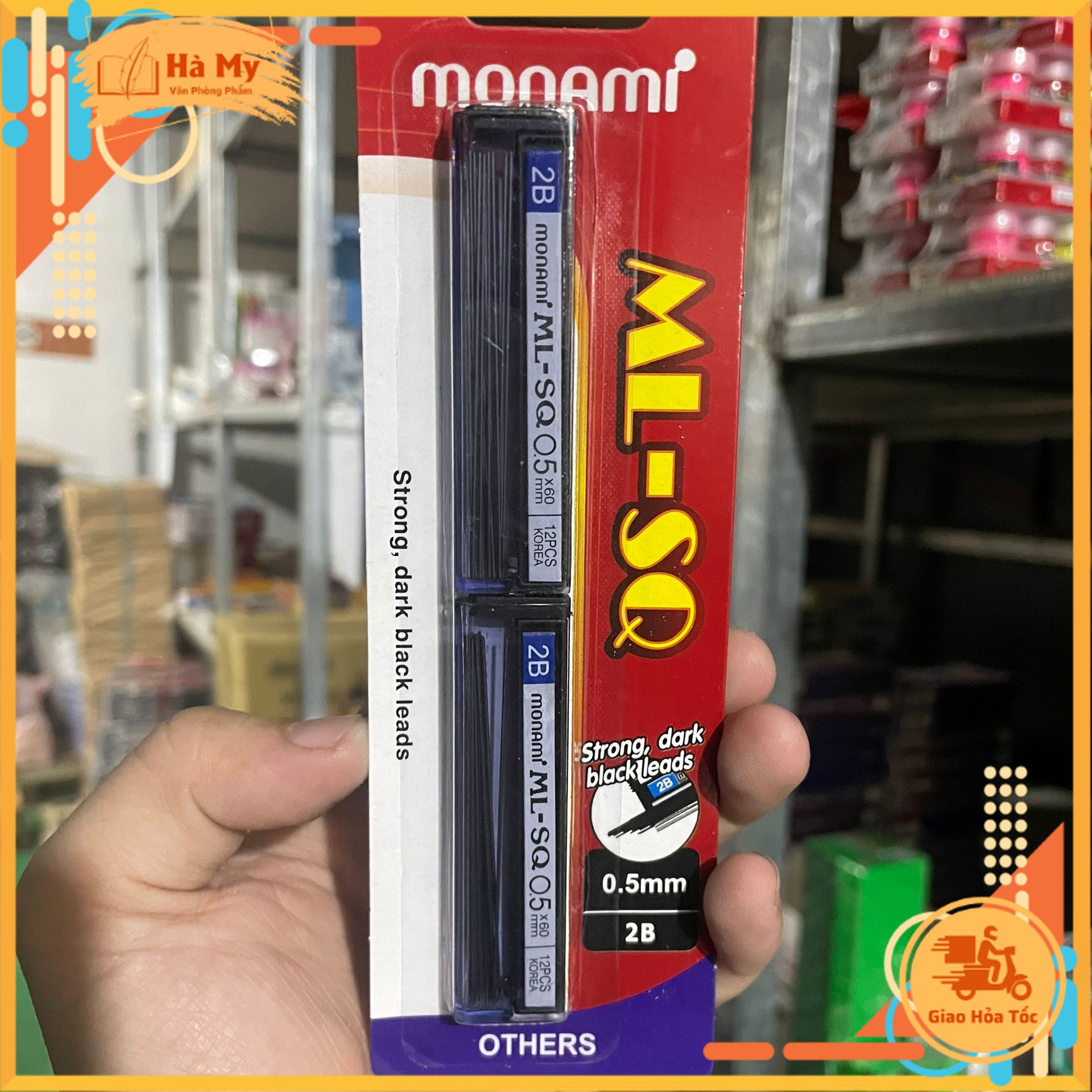 Vỉ 2 Ống Ruột Bút Chì Bấm Monami 0.5mm, 0.7mm 2B Viết nét đậm, nhẹ mượt và êm