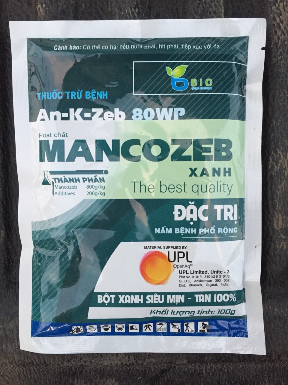 Chế phẩm xử lý bệnh Mancozeb Man xanh 100GR phòng ngừa Đốm vàng lá, thán thư, sương mai, mốc sương