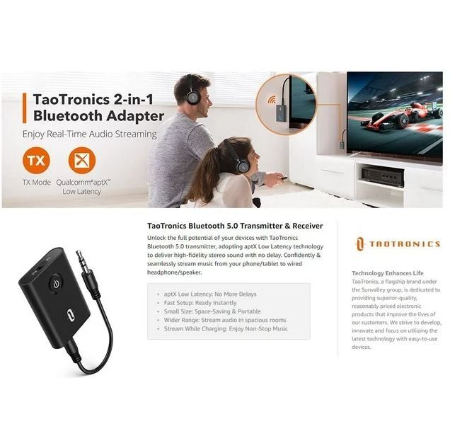 Wireless Adapter Taotronics Aptx Low Latency Tt Ba07 Taotronics Tv