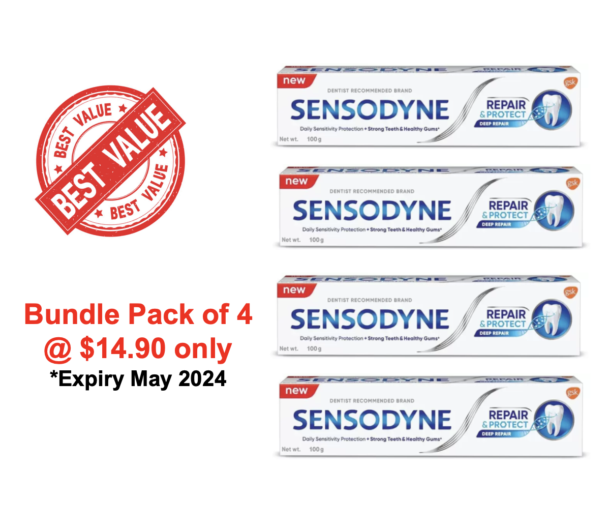 Sensodyne Sensitive Repair and Protect Toothpaste / Bundle Pack 4 x 100